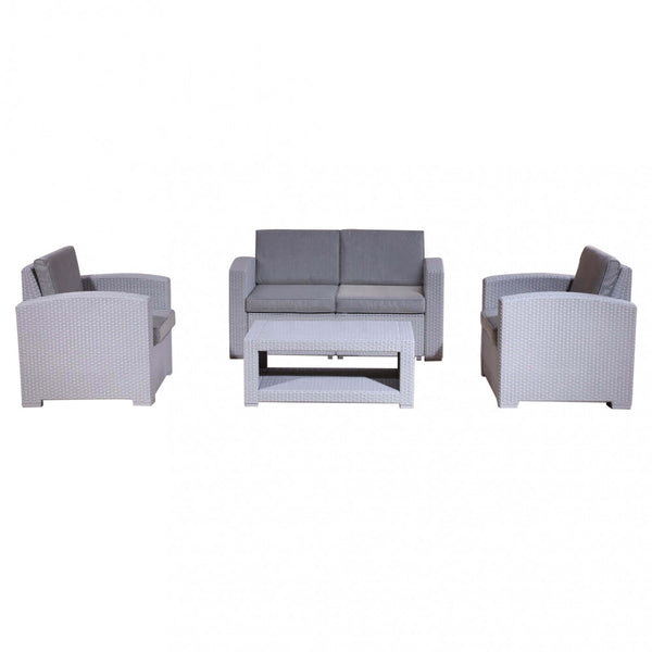 acquista Garden Lounge Set Sofa 2 Sessel und Couchtisch mit Kissen aus grauem Kunststoff