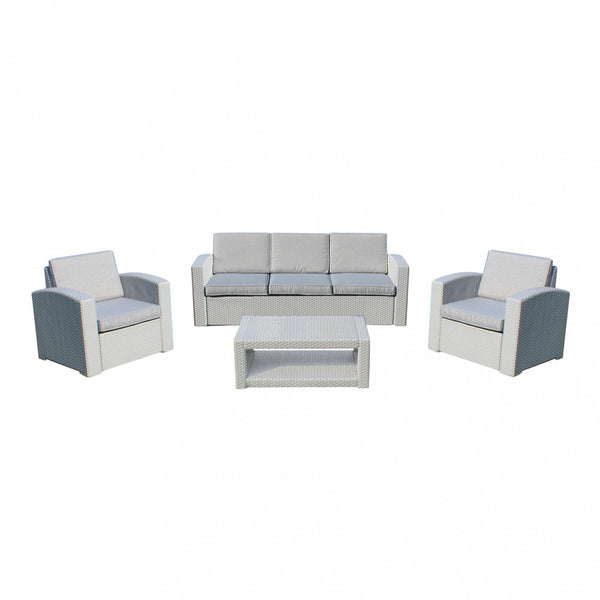 Garden Lounge Set Sofa 2 Sessel und Couchtisch mit Kissen aus grauem Kunststoff acquista