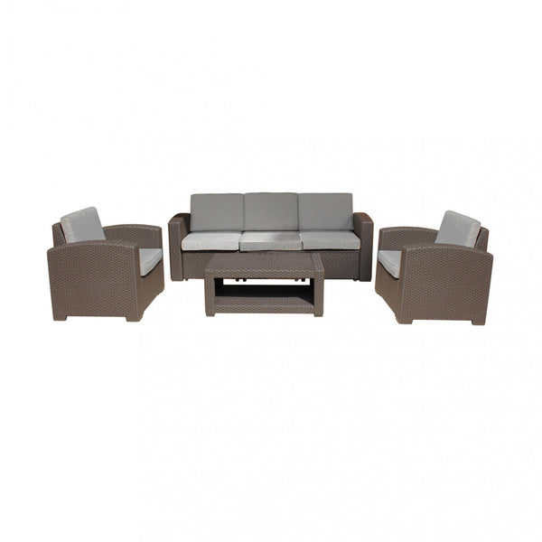 Garden Lounge Set Sofa 2 Sessel und Couchtisch mit Kissen aus taubengrauem Kunststoff online