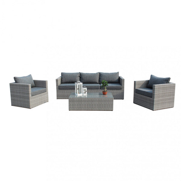 Garden Lounge Set Sofa 2 Sessel und Couchtisch mit Kissen aus grauem Korbgeflecht online