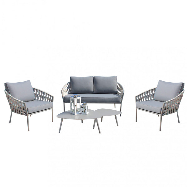 Garden Lounge Set Sofa 2 Sessel und Couchtisch mit Kissen aus braunem Aluminium prezzo