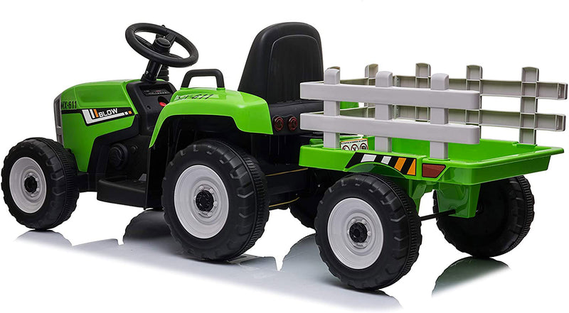 Trattore Elettrico per Bambini 12V con Rimorchio Happy Kids Verde-3
