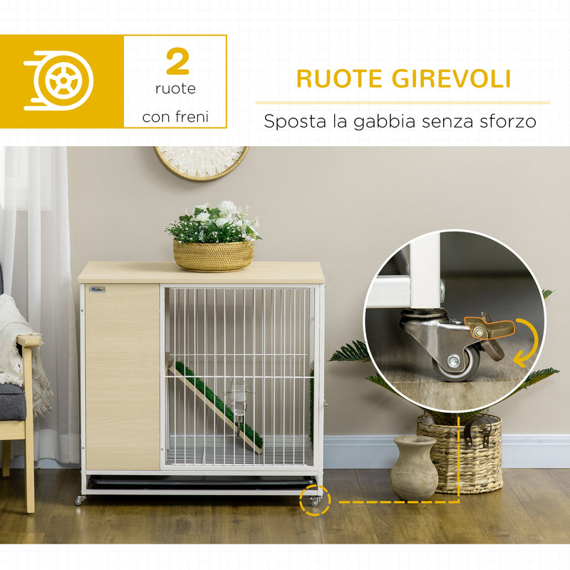 Gabbia per Conigli 78x52,5x76,5 cm in Truciolato Acciaio e PVC Rovere-7