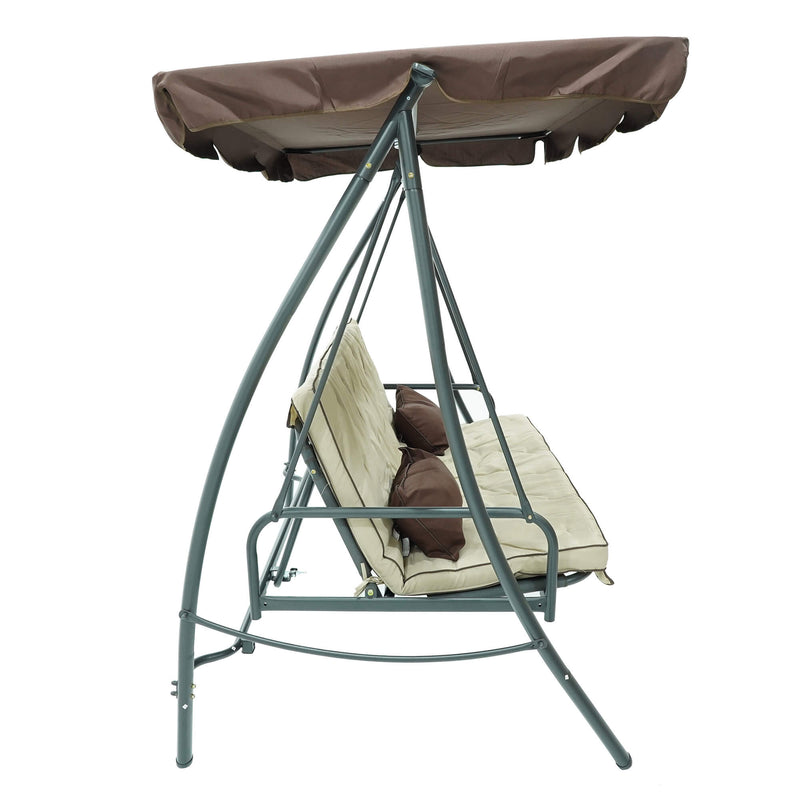 Dondolo Letto 3 Posti 202x115x170 cm in Acciaio e Poliestere Andromeda Marrone e Ecrù-2