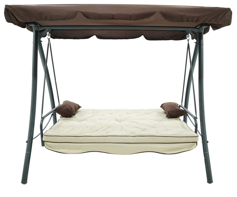 Dondolo Letto 3 Posti 202x115x170 cm in Acciaio e Poliestere Andromeda Marrone e Ecrù-3