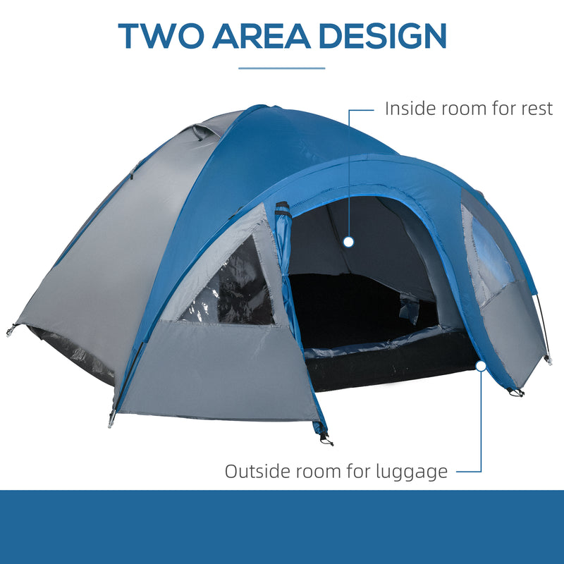 Tenda da Campeggio 4 Posti con Tasche e Gancio 3x2,50x1,30m in Poliestere e Fibra di Vetro Blu-4