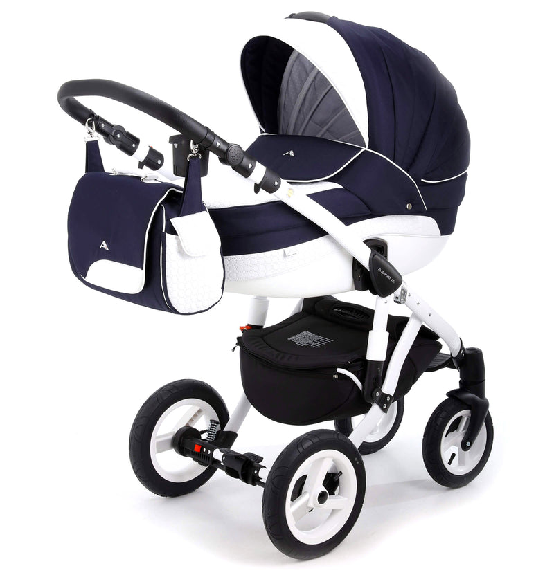 Duo Passeggino Carrozzina Adamex Aspena 837S Serie Eko Blu e Bianco-8