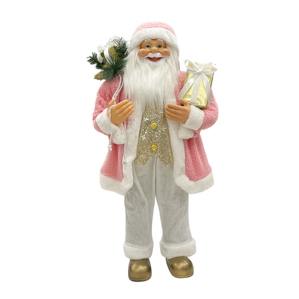 Rosa und weißes Weihnachtsmannkleid H90 cm mit Mini-Glühwürmchen und Geräuschen prezzo