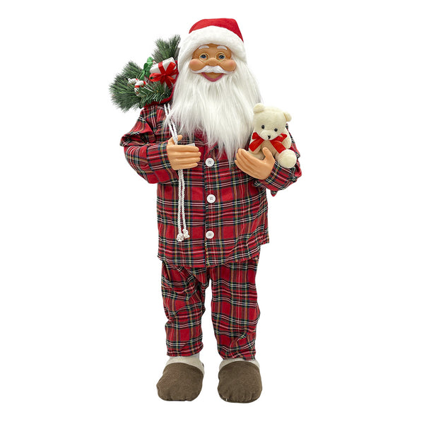 sconto Weihnachtsmann Tartan roter Pyjama H90 cm mit Mini-Glühwürmchen und Geräuschen