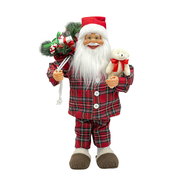 prezzo Weihnachtsmann Tartan roter Schlafanzug H60 cm mit Mini-Glühwürmchen und Geräuschen