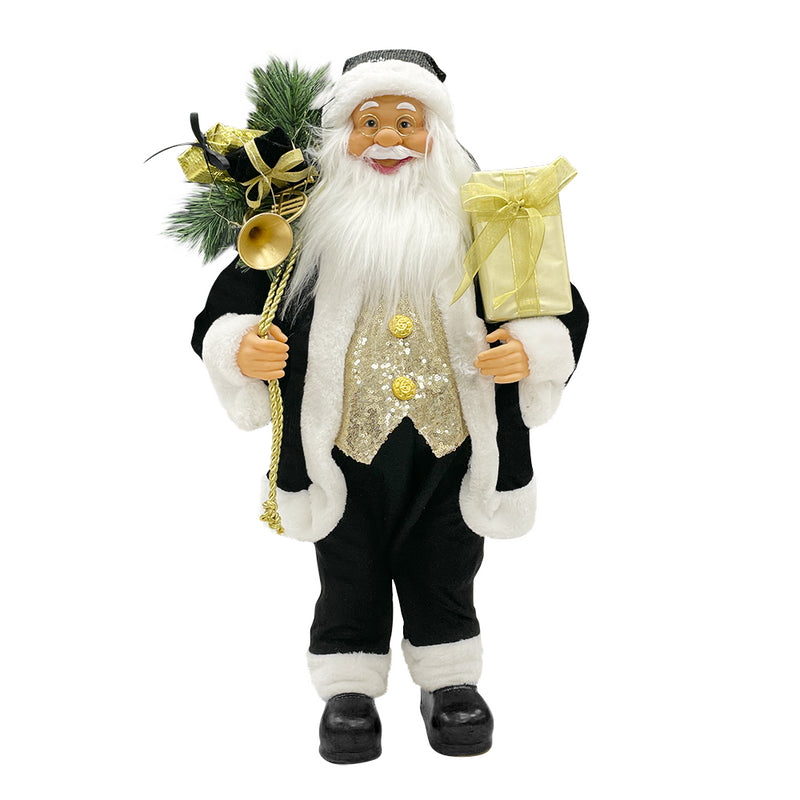 Babbo Natale Abito in Velluto H60 cm con Mini Lucciole e Suoni Nero e Oro-1