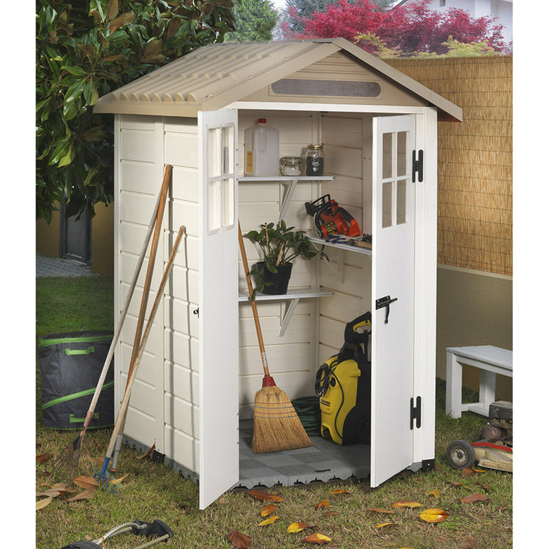 Casetta Box Ripostiglio Capanno in Pvc per Attrezzi 122,5X122,5X215Cm Tuscany New Evo 120 Beige-5