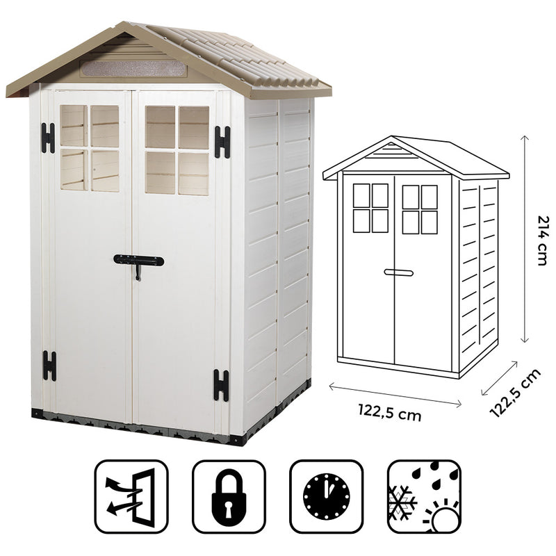 Casetta Box Ripostiglio Capanno in Pvc per Attrezzi 122,5X122,5X215Cm Tuscany New Evo 120 Beige-4