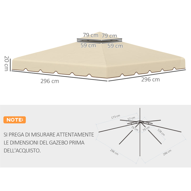 Tetto di Ricambio per Gazebo da Giardino 3x3m in Poliestere Beige-3