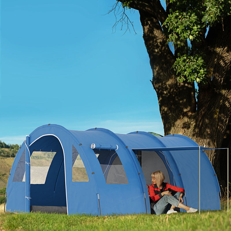 Tenda da Campeggio per 5-6 Persone 475x315x215 cm con 2 Porte Finestre e Tasche Portaoggetti Blu-2