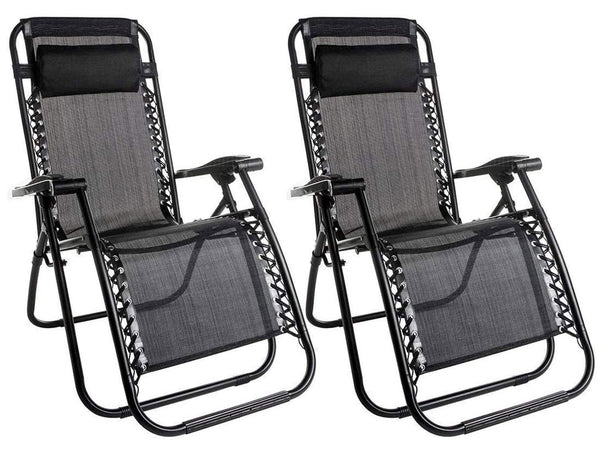 Set mit 2 klappbaren Liegestühlen Zero Gravity aus schwarzem Eisen und Textilene acquista
