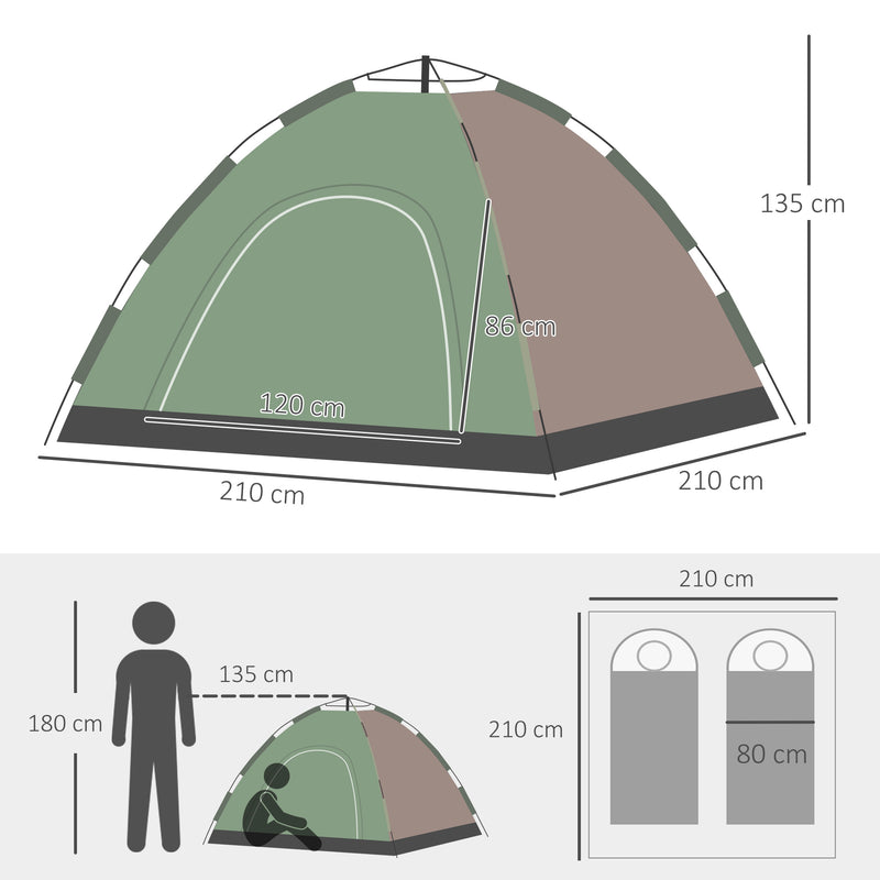 Tenda da Campeggio Pop-Up per 4 Persone 210x210x135 cm con Borsa da Trasporto Verde-3