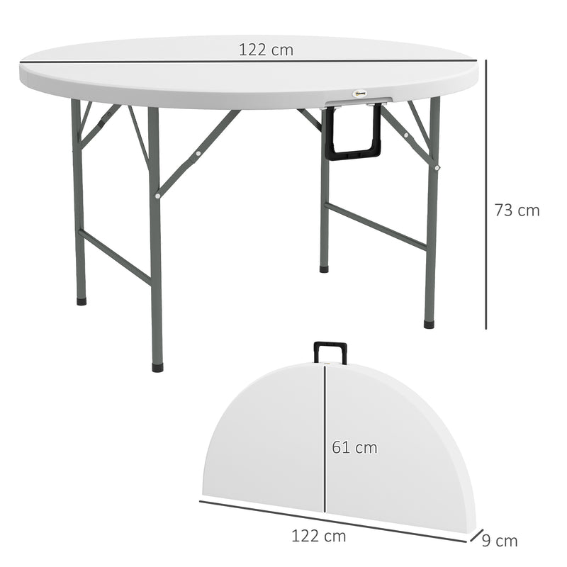 Tavolo Pieghevole per Giardino e Campeggio Ø122x73 cm in Acciaio e HDPE Grigio e Bianco-3