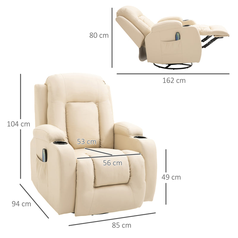 Poltrona Relax Massaggiante e Reclinabile 85x94x104 cm in Similpelle Crema-3