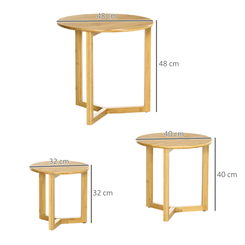 Set 3 tavolini Soggiorno Impilabili in Bambù Naturale-3