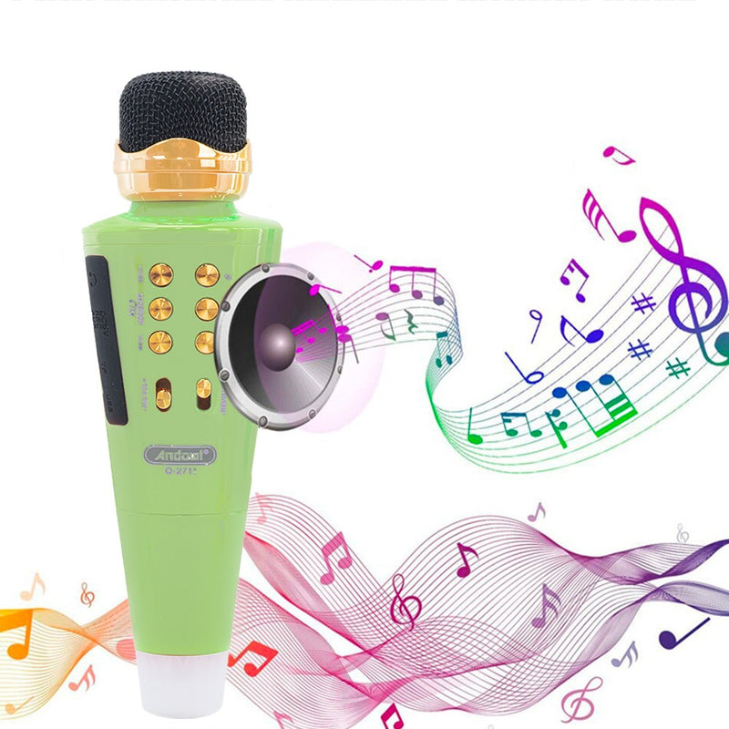 Microfono Karaoke Wireless Speaker Musica Bluetooth con USB per Feste Verde-3