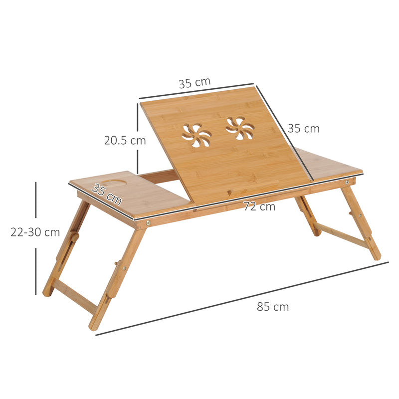 Tavolino da Letto per PC Pieghevole e Inclinabile con Cassetto 72x35x22-30  Colore Legno-3