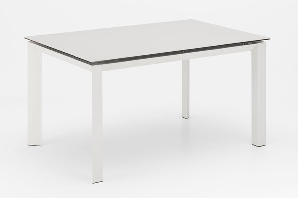 Ausziehbarer Tisch 140/220x90x75 cm aus Metall mit Keramikplatte auf weißem Glas acquista