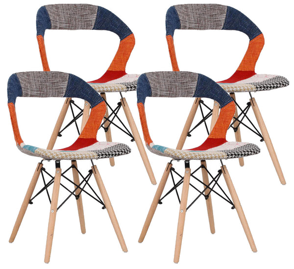 sconto Set mit 4 Stühlen 78 x 46 x 46 cm aus Patchwork-Stoff für den Innenbereich in Rot und Orange