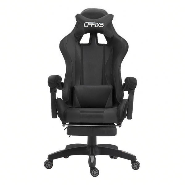online Gaming-Stuhl mit Fußstütze aus schwarzem Kunstleder