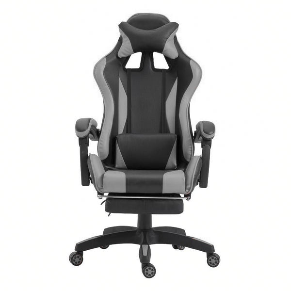 online Gaming-Stuhl mit Fußstütze aus grauem Kunstleder