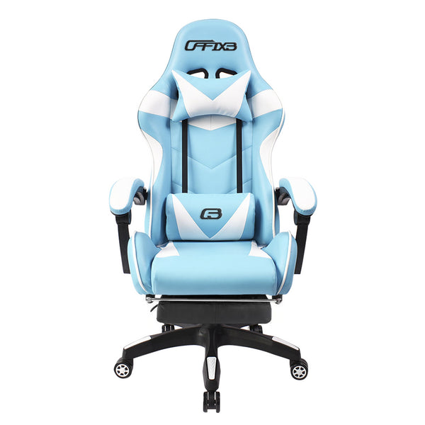 acquista Gaming-Stuhl mit Fußstütze aus hellblauem Kunstleder
