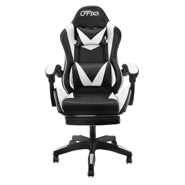 acquista Gaming-Stuhl mit Fußstütze aus weißem Kunstleder