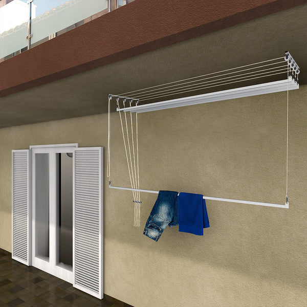 Platzsparender Decken-Wäscheständer für drinnen und draußen mit 5 Stäben à 200 cm (verschiedene Deckenhöhen) Stendinik sconto
