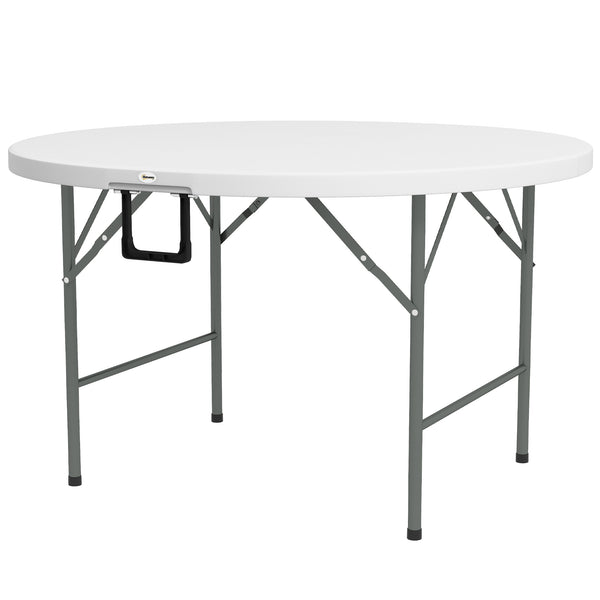 Tavolo Pieghevole per Giardino e Campeggio Ø122x73 cm in Acciaio e HDPE Grigio e Bianco sconto