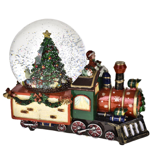 sconto Weihnachtliche Spieluhr Lokomotive mit Glaskugel 25,5 cm in Resin