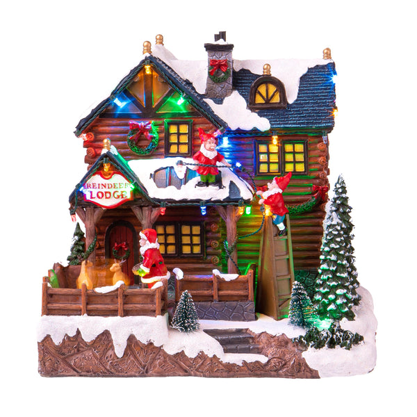 acquista Weihnachtsdorf Haus des Weihnachtsmanns mit Lichtern Musik und Bewegung H25,5 cm aus Harz
