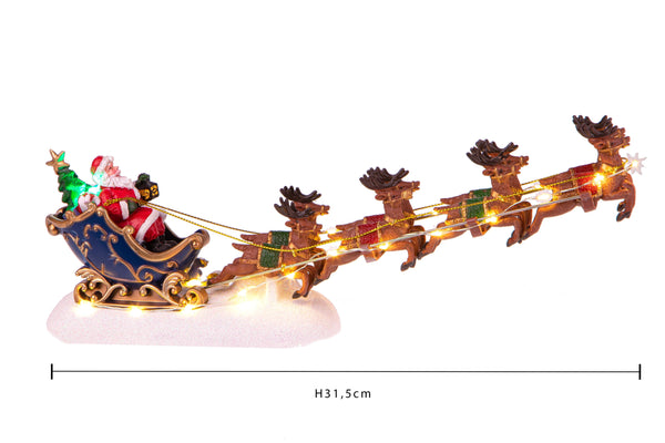prezzo Weihnachtsmann auf Schlitten mit Rentier-LED-Leuchten 31,5 cm aus Harz