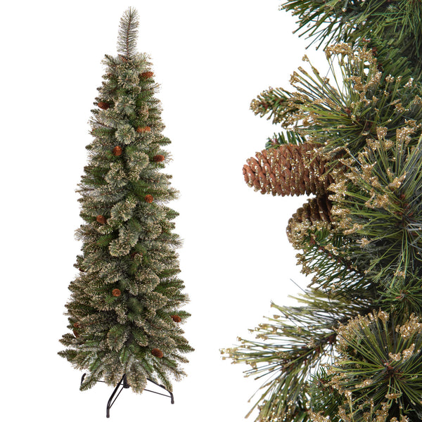 Künstlicher Weihnachtsbaum H180 cm Schlanke Tanne Goldgrün 333 Spitzen Grün prezzo