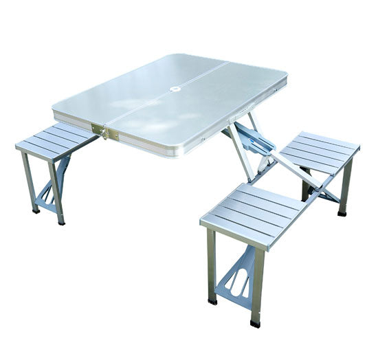 Tavolo da Campeggio Richiudibile Portatile con 4 Sedie  in Alluminio Argento online